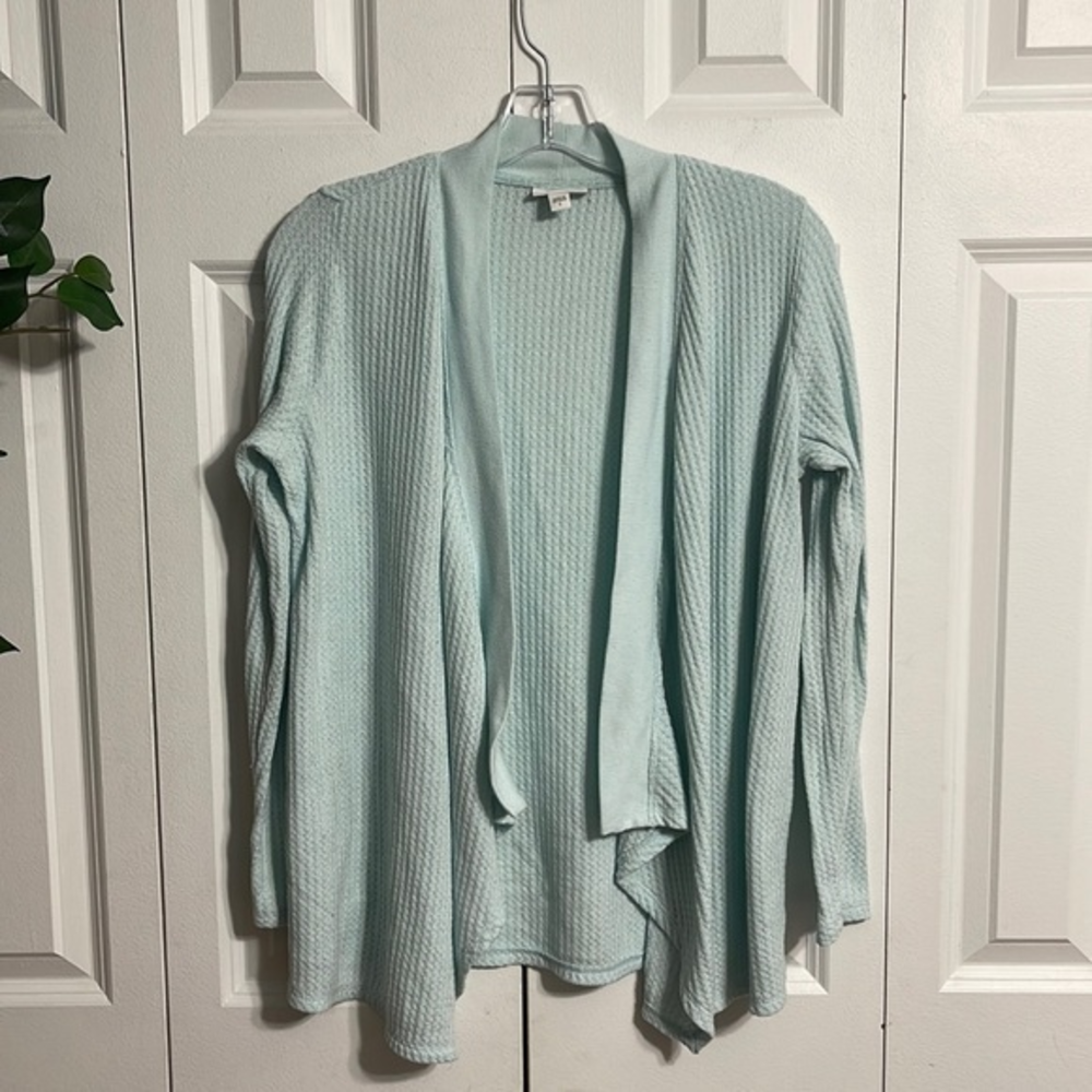 J. Jill Small Open Front Cardigan Womens Mint Green Excellent Waffle Knit Shawl